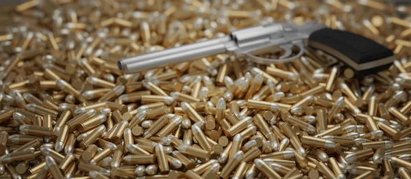 Arma Pistola Muitas Balas Redor Ilustração Renderizada — Fotografia de Stock