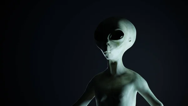 Espeluznante Alienígena Humanoide Sobre Fondo Negro Ilustración Renderizada — Foto de Stock