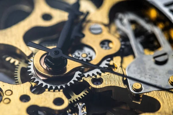 Zahnräder Und Rädchen Uhrwerk Nahsicht Auf Retro Uhren — Stockfoto