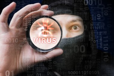 Maskeli anonim hacker virüs ile ikili kod cracking.