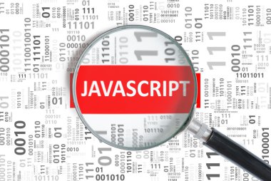 Yazılım geliştirme kavramı. Javascript programlama dili Büyüteç ikili kod içinde.