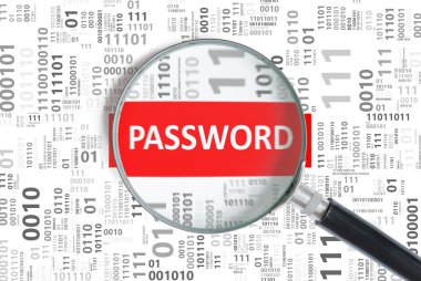Internet güvenlik kavramı. Büyüteç'i içeren ikili kodu şifre kırmak