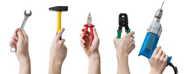 Daha fazla el aletler ve araçlar kadar tutar. Beyaz bac izole