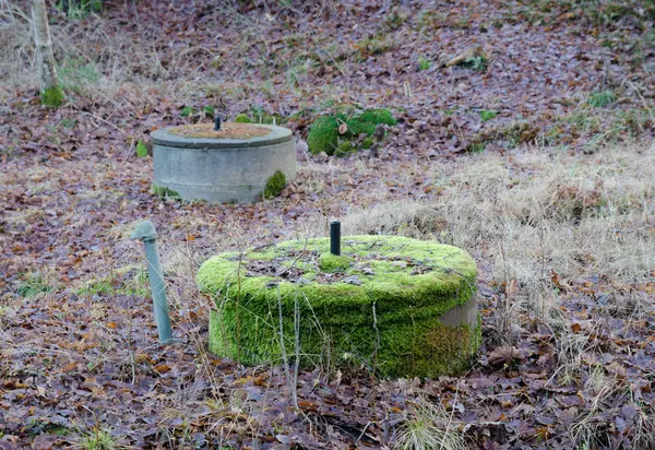 Zwei alte Brunnen im Wald — Stockfoto