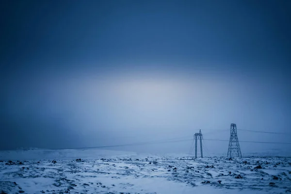 Sneeuwbergen Transmissielijn Van Ijsland — Stockfoto