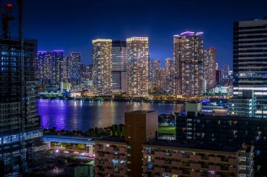 Tokyo gece görüşü Toyosu 'dan görüldü.