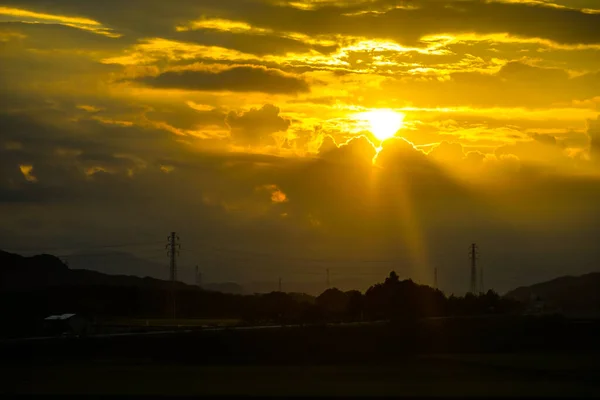 Image Silhouette Coucher Soleil Une Tour Acier — Photo