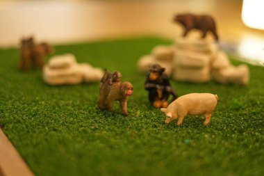 Domuz ve maymun figürleri ve Savannah imajı