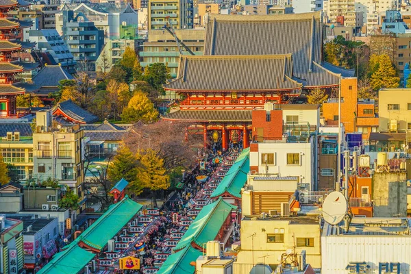 Calle Nakamise Iluminada Por Atardecer Asakusa — Foto de Stock