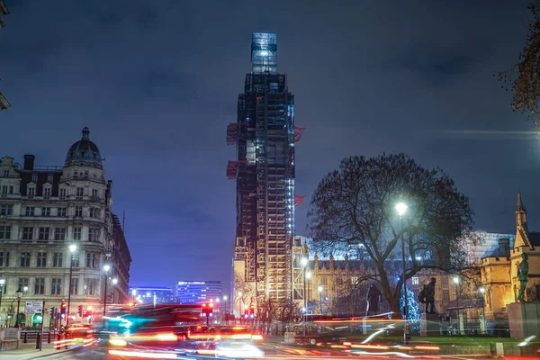 Nattutsikt Över Big Ben Renoveringen London — Stockfoto
