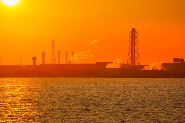 Silueta Atardecer Zona Industrial Kawasaki — Foto de Stock