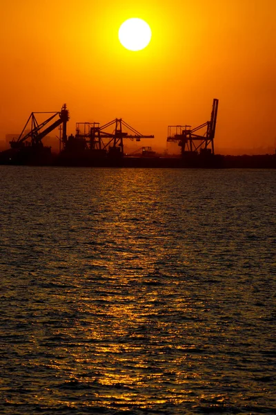 Silueta Atardecer Zona Industrial Kawasaki — Foto de Stock