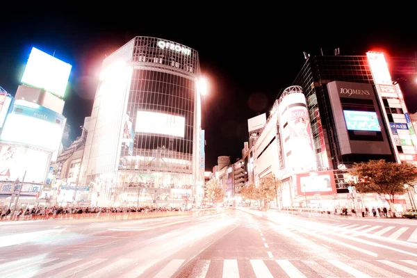 Shibuya Scramble Kruising Van Nachtzicht — Stockfoto