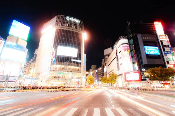 Shibuya Förvränga Skärningspunkten Mellan Nattutsikt — Stockfoto