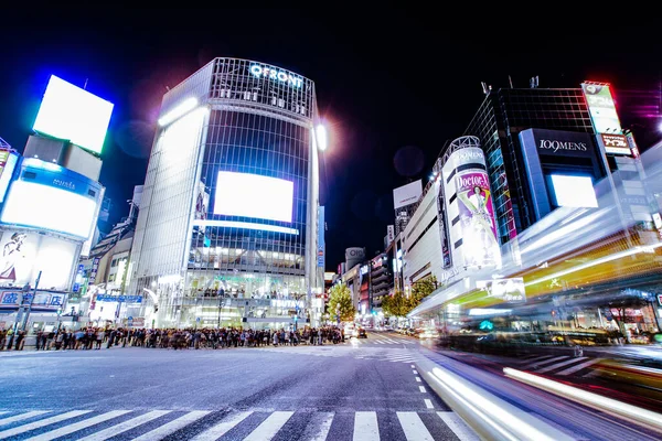 Shibuya Förvränga Skärningspunkten Mellan Nattutsikt — Stockfoto