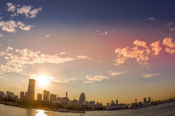 Die Stadt Yokohama Und Die Dämmerung Der Sonne — Stockfoto