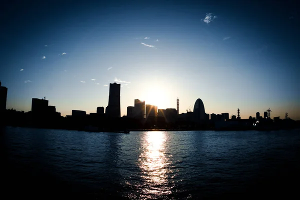 Die Stadt Yokohama Und Die Dämmerung Der Sonne — Stockfoto
