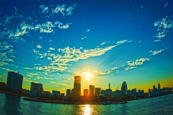 Yokohama City Twilight Sun — Stock Photo, Image