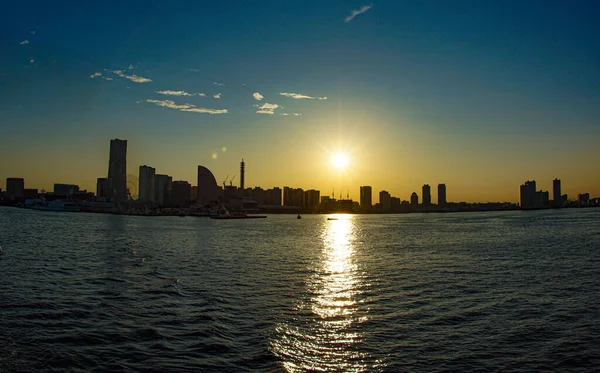 Ciudad Yokohama Crepúsculo Del Sol — Foto de Stock