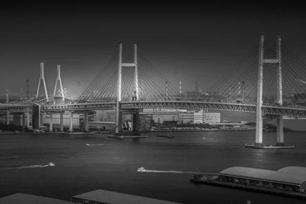 Imagem Ponte Baía Yokohama Monocromático — Fotografia de Stock