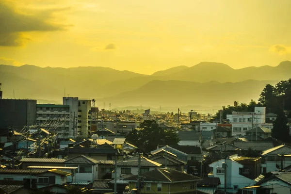 Zachód Słońca Krajobraz Miasta Japonii — Zdjęcie stockowe