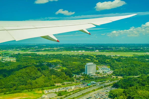 Chiba Prefektur Stad Och Solig Himmel Från Flygplanet — Stockfoto