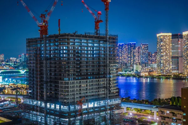 Apartment Night View Construction Toyosu — Stock Photo, Image