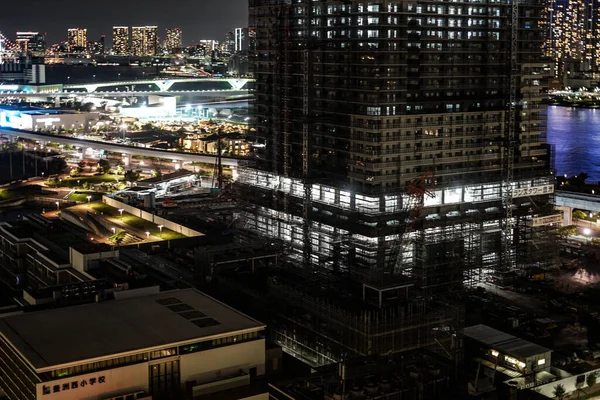 Apartment Night View Construction Toyosu — Stock Photo, Image