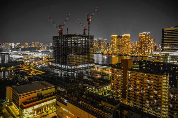 Apartamento Vista Noturna Construção Toyosu — Fotografia de Stock