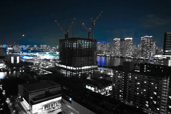 Apartamento Vista Noturna Construção Toyosu — Fotografia de Stock