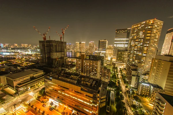 Lägenhet Och Natt Utsikt Över Uppbyggnad Toyosu — Stockfoto