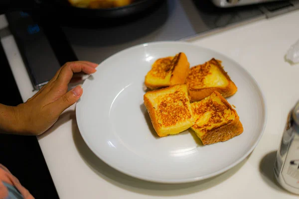 Tostadas Francesas Del Proceso Cocción — Foto de Stock