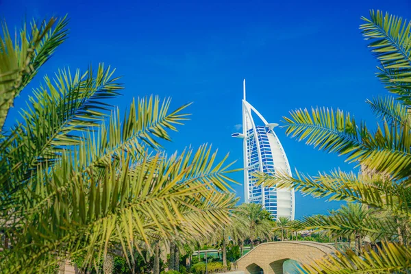 Burj Arab Cielo Azul Emiratos Árabes Unidos Dubai — Foto de Stock