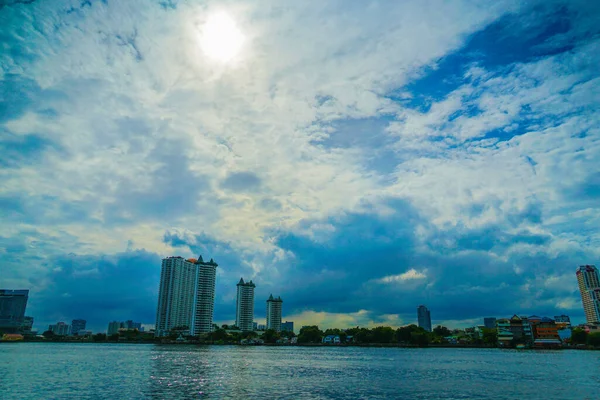 Thajsko Bangkok Panorama Řeka Chao Phraya — Stock fotografie