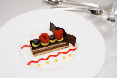 Ahududu ve çikolatalı pasta resmi