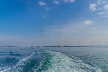 Matsushima zevk teknesinden (Japonya 'nın en manzaralı üç noktası). Çekim yeri: Miyagi Bölgesi, Miyagi İlçesi