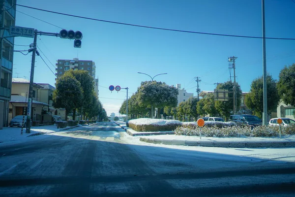 Ruas Neve Empilhadas Sendai Localização Tiroteio Sendai Prefeitura Miyagi — Fotografia de Stock