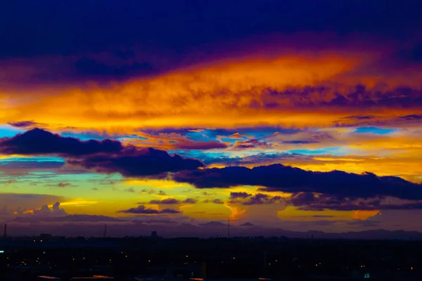 Coucher Soleil Visible Depuis Chofu Tokyo Lieu Tournage Chofu Tokyo — Photo