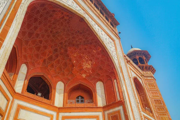 Taj Mahal Grande Portão Torre Índia Agra Localização Tiro Índia — Fotografia de Stock