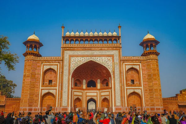 Taj Mahal Vid Den Stora Tornporten Indien Agra Fotografering Plats — Stockfoto