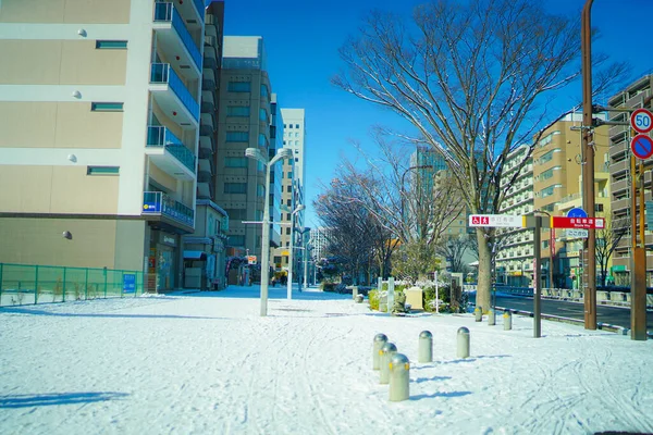 Východním Výjezdu Stanice Sendai Hromadí Sníh Místo Střelby Sendai Prefektura — Stock fotografie