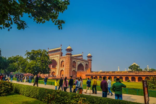 Taj Mahal Nagy Torony Kapu India Agra Lövöldözés Helye India — Stock Fotó
