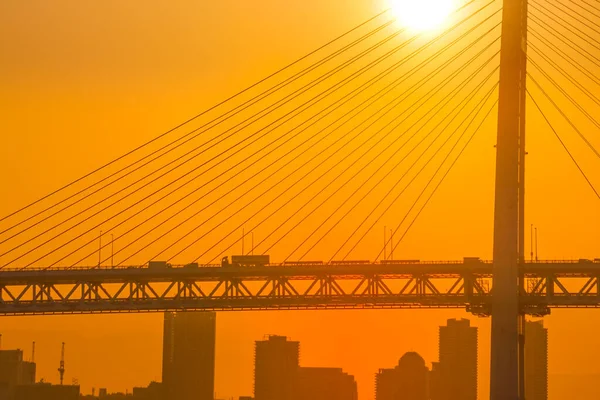 横滨湾大桥和日落的图像 射击地点 横滨市神奈川县 — 图库照片