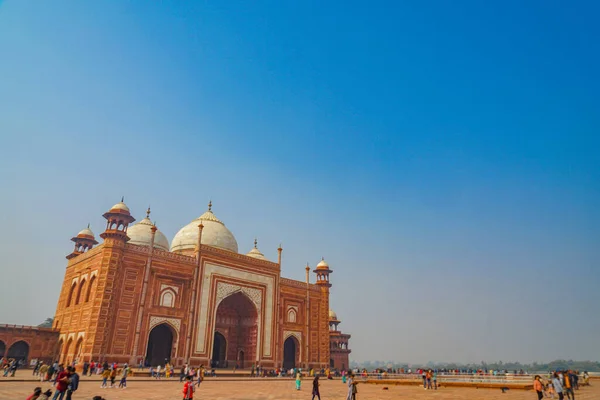 Taj Mahal Vid Den Stora Tornporten Indien Agra Fotografering Plats — Stockfoto