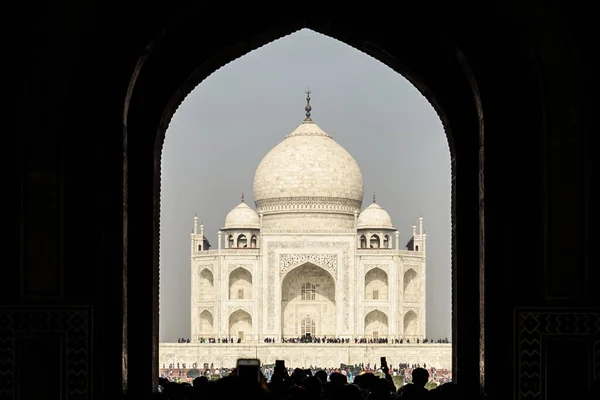 Taj Mahal Který Viditelný Velké Věže Brány Indie Agra Místo — Stock fotografie