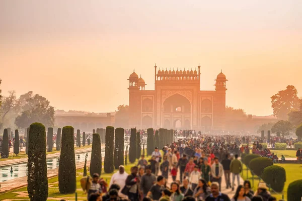 Taj Mahal Grande Portão Torre Índia Agra Localização Tiro Índia — Fotografia de Stock