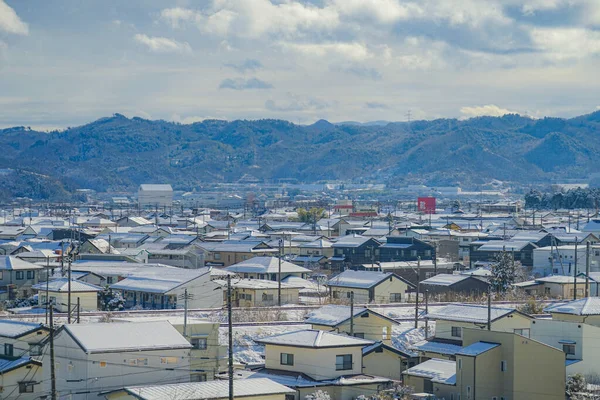 雪に覆われた福島市のイメージ 撮影場所 福島県 — ストック写真