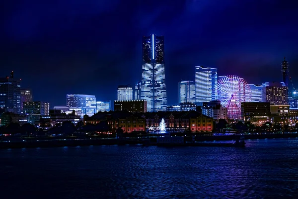 Yokohama Minato Mirais Escena Nocturna Todos Los Edificios Iluminan Ubicación — Foto de Stock