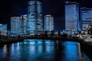 Yokohama Minato Mirais gece sahnesi. Çekim yeri: Yokohama-şehir kanagawa ili
