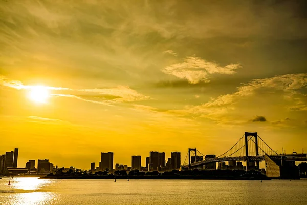 Sonnenuntergang Mit Silhouette Der Tokioter Stadtlandschaft Drehort Großraum Tokio — Stockfoto
